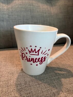 White 'Princess' Ceramic Mug with Pink Script by Design Studio.